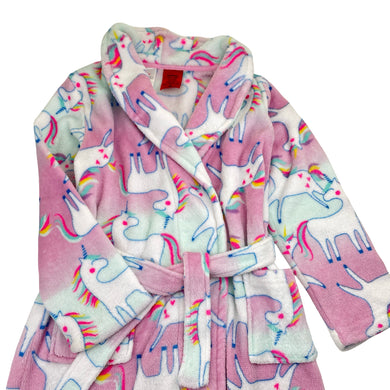 Girls Mango, fleece dressing gown / bathrobe, unicorns, EUC, size 7,  