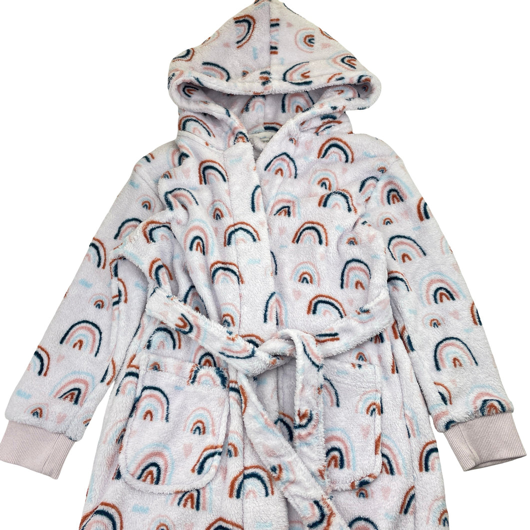 Girls Gem Look, fleece dressing gown / bathrobe, rainbows, FUC, size 7,  
