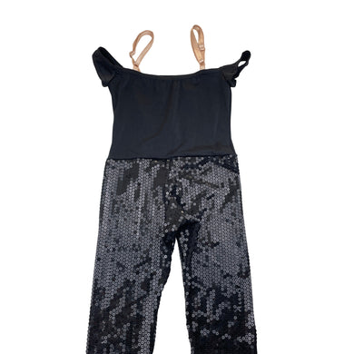 Girls Costume Gallery, black sequin dance jumpsuit / outfit, EUC, size 4-6,  