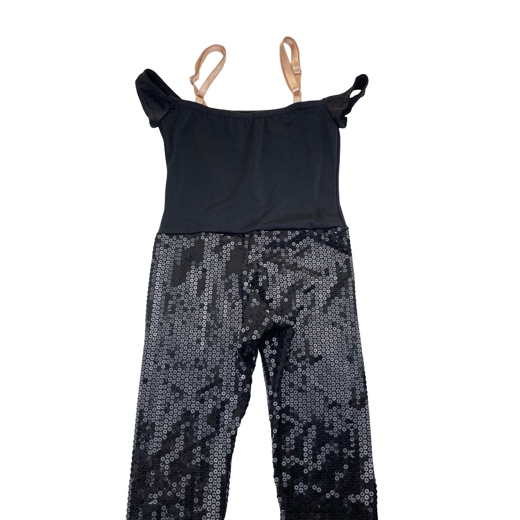 Girls Costume Gallery, black sequin dance jumpsuit / outfit, EUC, size 4-6,  