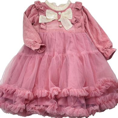 Girls fleece-lined, winter party dress, armpit to armpit: 32cm, shoulder to cuff: 37cm, EUC, size 5-6, L: 65cm