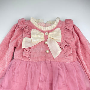 Girls fleece-lined, winter party dress, armpit to armpit: 32cm, shoulder to cuff: 37cm, EUC, size 5-6, L: 65cm