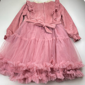 Girls fleece-lined, winter party dress, armpit to armpit: 32cm, shoulder to cuff: 37cm, EUC, size 5-6, L: 65cm