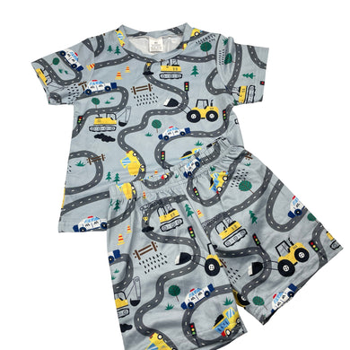 Boys lightweight, pyjama top & shorts, diggers, EUC, size 2,  