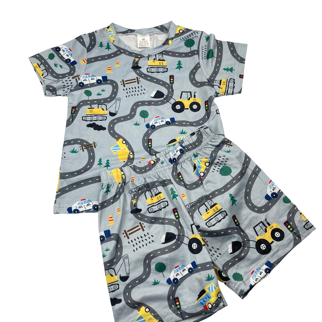 Boys lightweight, pyjama top & shorts, diggers, EUC, size 2,  
