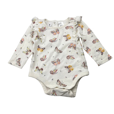 Girls Target, cotton ruffle bodysuit / romper, butterflies, EUC, size 0,  