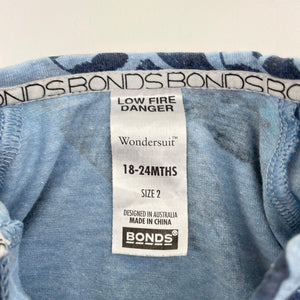 Unisex Bonds, soft feel zip Wondersuit / zippy / romper, GUC, size 2,  