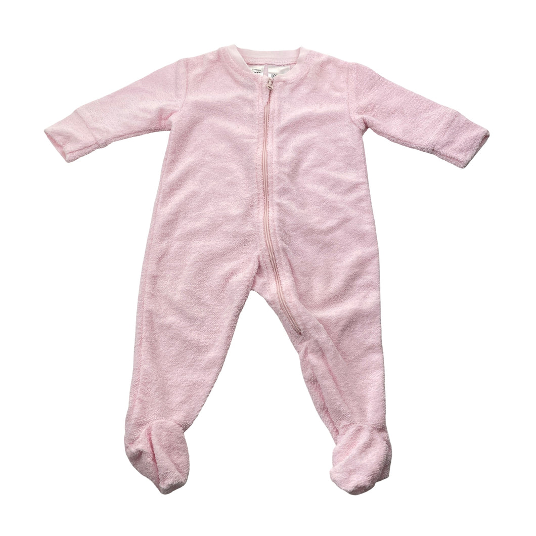 Girls Tiny Little Wonders, pink terry zip coverall / romper, EUC, size 0000,  