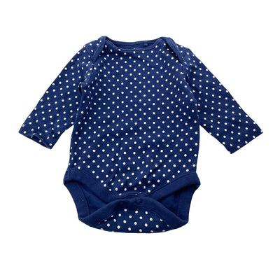 Girls Next, blue & white spot cotton bodysuit / romper, EUC, size 000,  