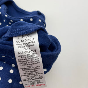 Girls Next, blue & white spot cotton bodysuit / romper, EUC, size 000,  