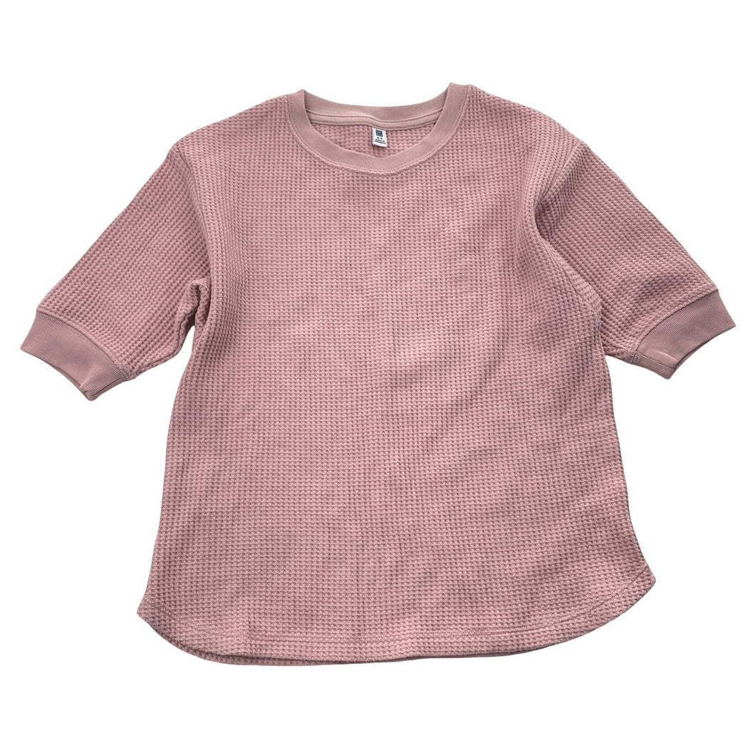 Girls Uniqlo, pink waffle short sleeve top, EUC, size 5-6,  