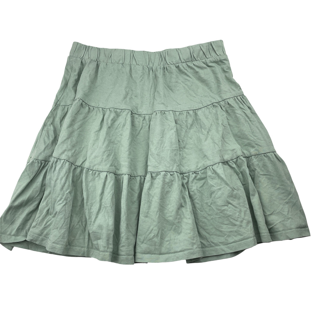 Girls Target, green cotton skirt, elasticated, L: 39cm, EUC, size 14,  