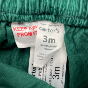 Boys Carter's, green corduroy cotton pants, elasticated, GUC, size 000,  