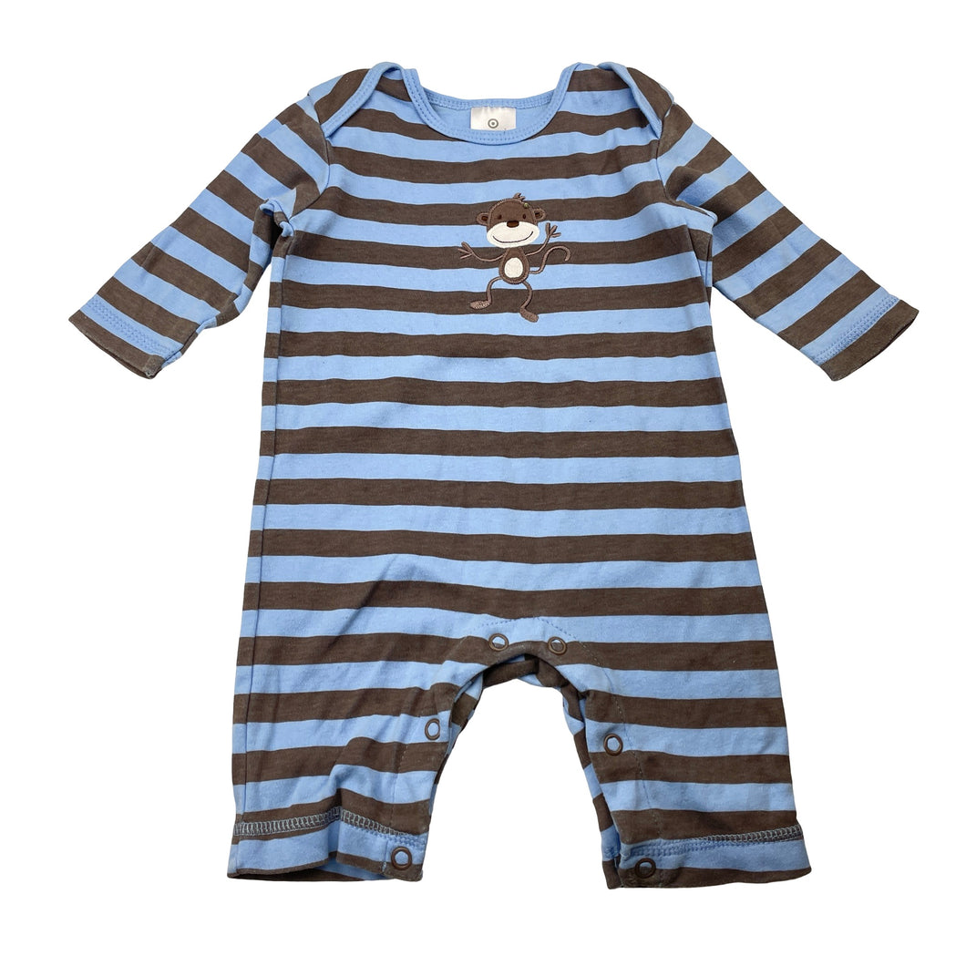 Boys Target, striped cotton romper, monkey, GUC, size 000,  