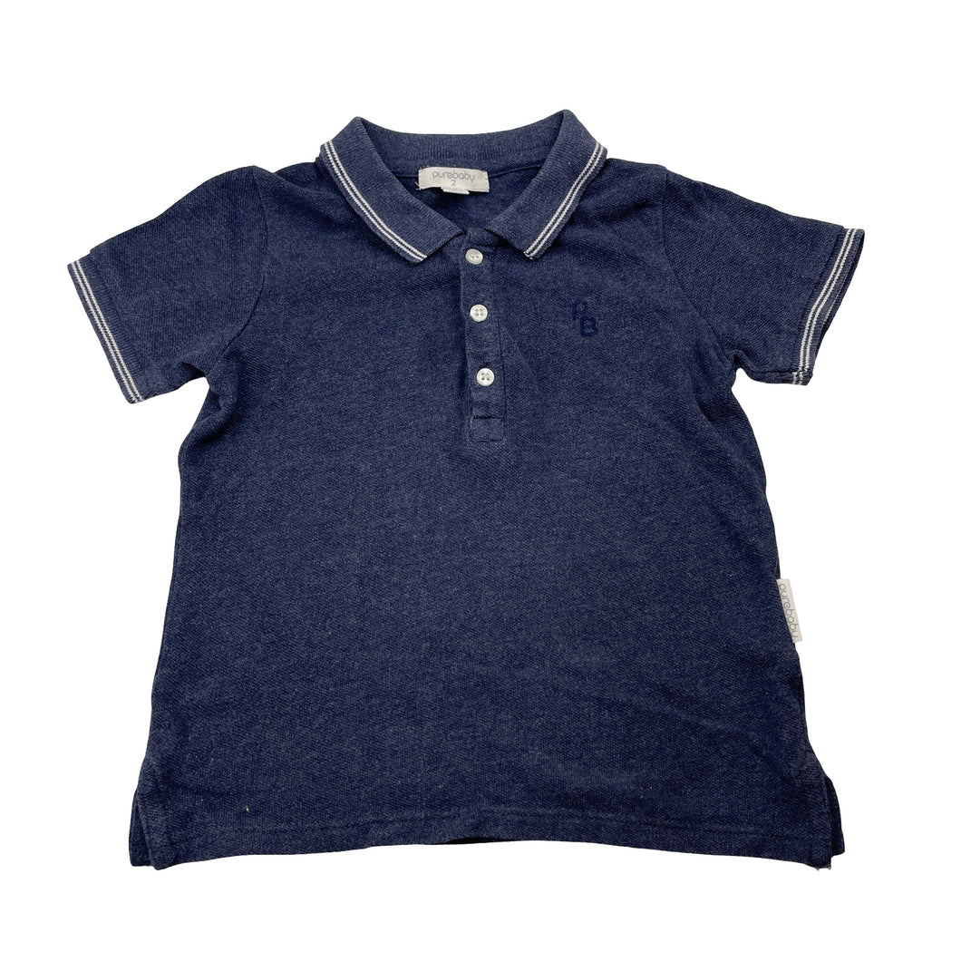 Boys Purebaby, organic cotton polo shirt top, GUC, size 2,  