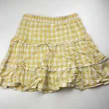 Load image into Gallery viewer, Girls KID, yellow check linen / viscose skirt, elasticated, L:38cm, EUC, size 12,  