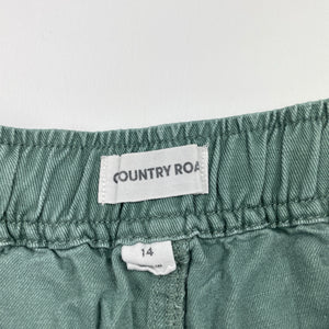 Boys Country Road, green cotton / linen shorts, elasticated, GUC, size 14,  