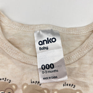 Unisex Anko, soft cotton bodysuit / romper, EUC, size 000,  