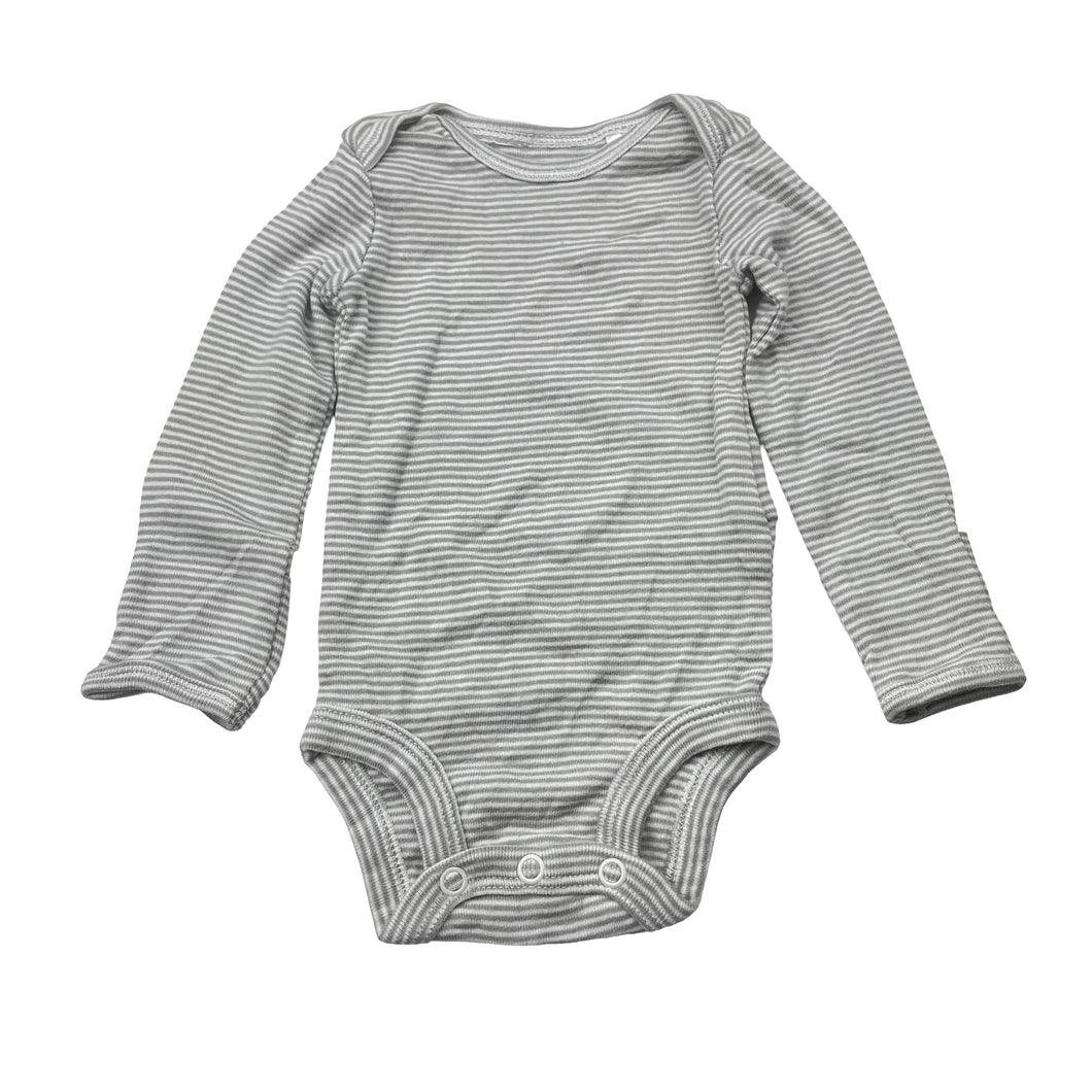 Unisex Carter's, grey stripe cotton bodysuit / romper, EUC, size 0000,  