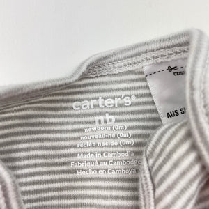 Unisex Carter's, grey stripe cotton bodysuit / romper, EUC, size 0000,  