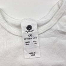 Load image into Gallery viewer, Unisex Dymples, white cotton bodysuit / romper, GUC, size 00,  