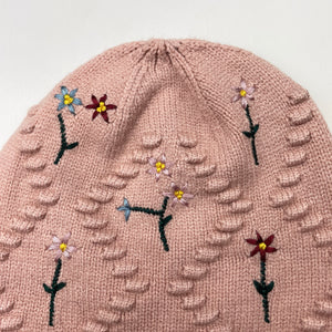 Girls Target, knit hat / beanie, embroidered flowers, EUC, size 1-3,  