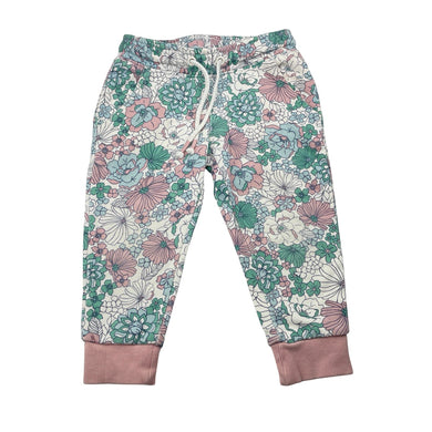 Girls Target, floral fleece-lined track pants, elasticated, FUC, size 1,  