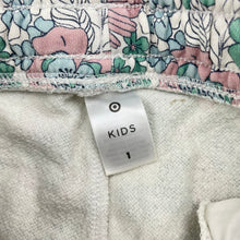 Load image into Gallery viewer, Girls Target, floral fleece-lined track pants, elasticated, FUC, size 1,  