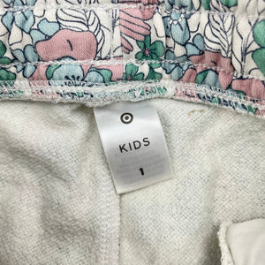 Girls Target, floral fleece-lined track pants, elasticated, FUC, size 1,  