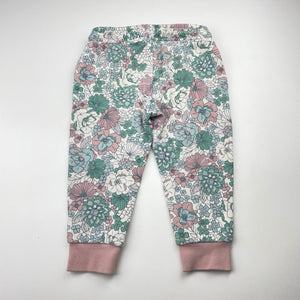 Girls Target, floral fleece-lined track pants, elasticated, FUC, size 1,  