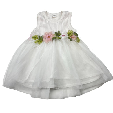 Girls embellished, white party dress, GUC, size 0, L: 32cm