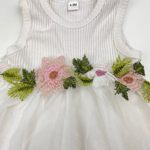 Girls embellished, white party dress, GUC, size 0, L: 32cm