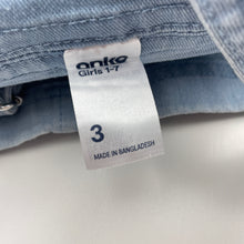 Load image into Gallery viewer, Girls Anko, stretch denim overalls dress / pinafore, EUC, size 3, L: 52cm