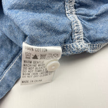 Load image into Gallery viewer, Girls Bebe Minihaha Jr, embroidered chambray cotton dress, EUC, size 3, L: 54cm