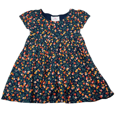 Girls Mango, navy floral cotton dress, EUC, size 3, L: 48cm