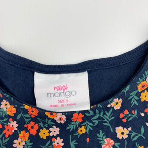 Girls Mango, navy floral cotton dress, EUC, size 3, L: 48cm