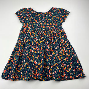Girls Mango, navy floral cotton dress, EUC, size 3, L: 48cm