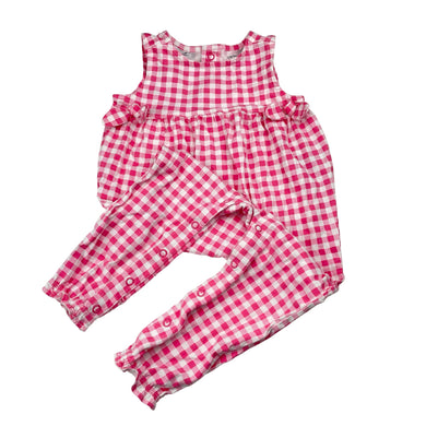 Girls Carter's, pink & white check cotton romper / jumpsuit, EUC, size 1,  