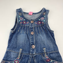 Load image into Gallery viewer, Girls Adams, vintage embroidered denim dress (light mark on back), FUC, size 3, L: 46cm