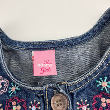 Load image into Gallery viewer, Girls Adams, vintage embroidered denim dress (light mark on back), FUC, size 3, L: 46cm