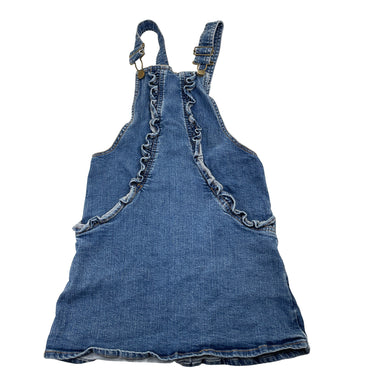 Girls Milkshake, stretch denim overalls dress / pinafore, GUC, size 5, L: 56cm