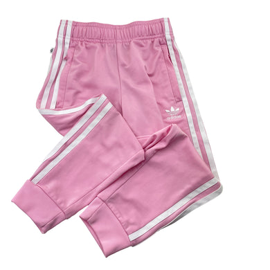 Girls Adidas, pink track pants, elasticated, inside leg: 41cm, GUC, size 5-6,  