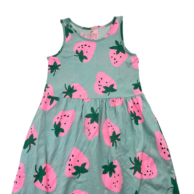 Girls H&M, cotton casual dress, straberries, FUC, size 7-8, L: 67cm