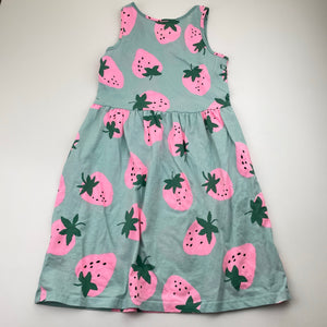 Girls H&M, cotton casual dress, straberries, FUC, size 7-8, L: 67cm