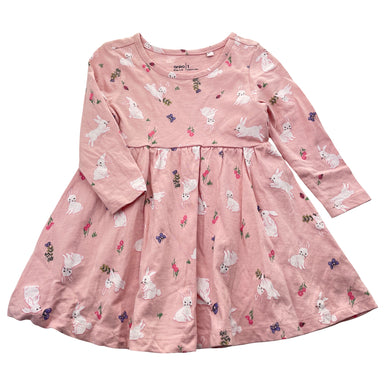 Girls Anko, cotton long sleeve dress, rabbits, GUC, size 1, L: 42cm