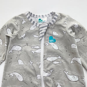 Unisex Love To Dream, stretchy zip romper, narwhals, FUC, size 000,  