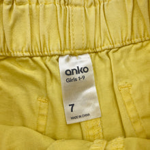 Load image into Gallery viewer, Girls Anko, yellow stretch cotton shorts, elasticated, GUC, size 7,  