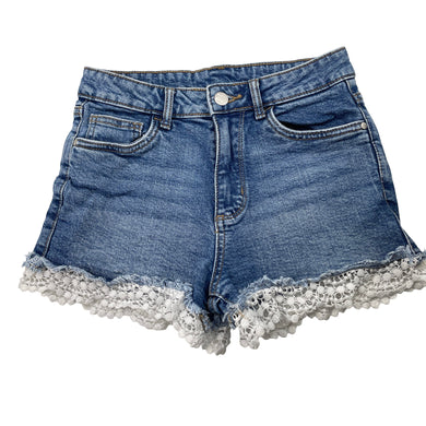 Girls 1964 Denim Co, lace trim stretch denim shorts, waist: 31.5cm across, GUC, size 12,  