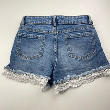 Load image into Gallery viewer, Girls 1964 Denim Co, lace trim stretch denim shorts, waist: 31.5cm across, GUC, size 12,  