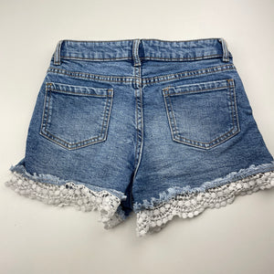 Girls 1964 Denim Co, lace trim stretch denim shorts, waist: 31.5cm across, GUC, size 12,  